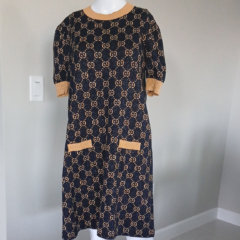 Gucci Black and Gold Patterned Dress
